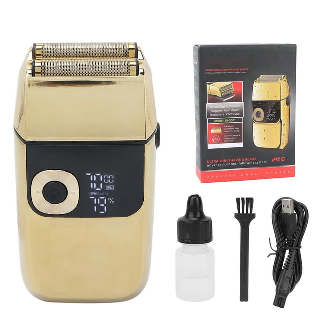 Afeitadora eléctrica LCD Mobile Afeitadora eléctrica para hombres Recortadora de barba con cubierta para cabezal de cuchillasOro