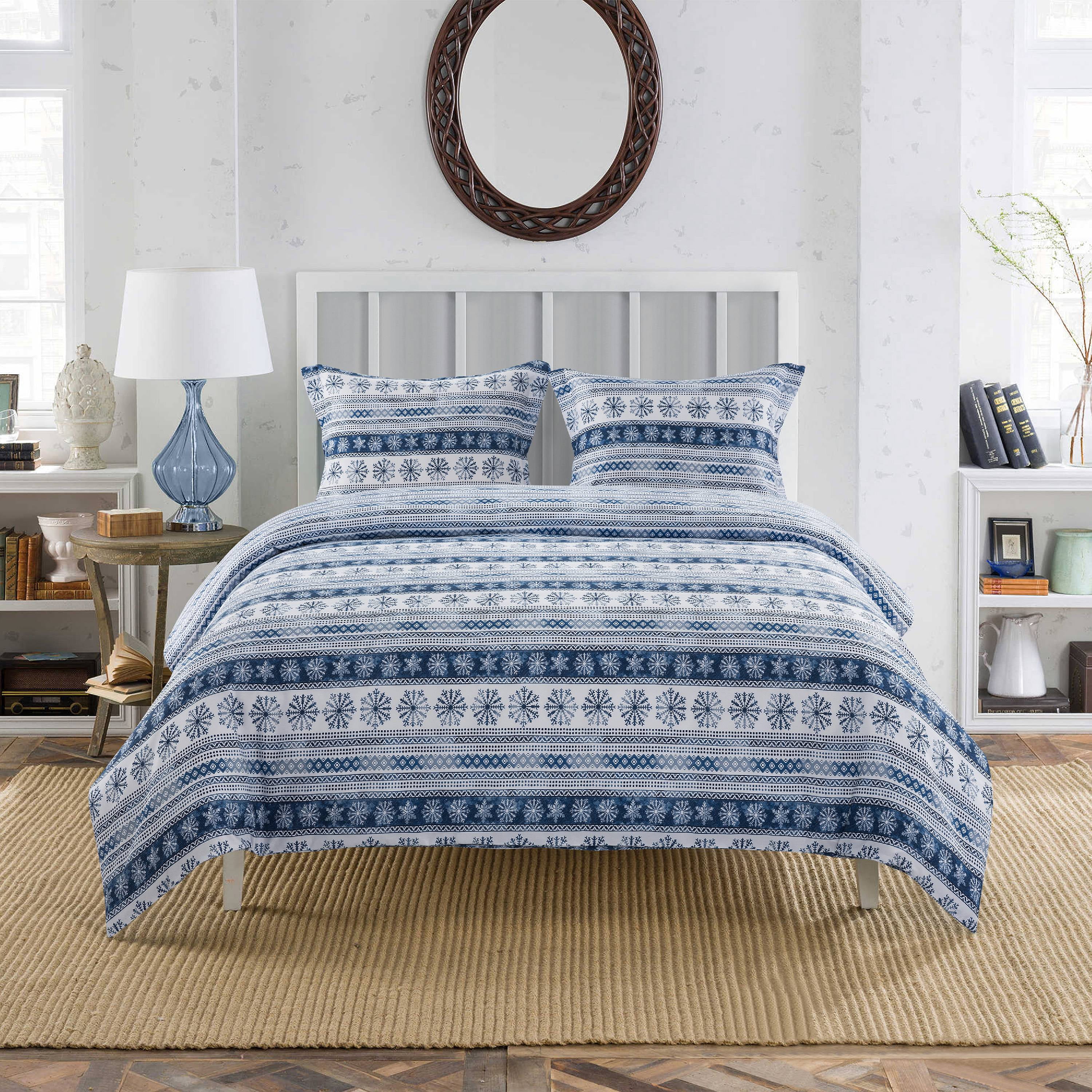 Mainstays 3Piece Microfiber Fill Snowflake Pattern Duvet Cover Bed Set