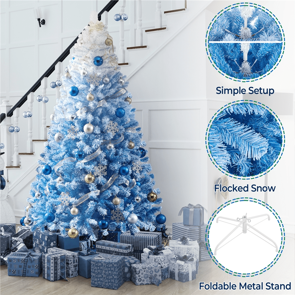 Alden Design 6Ft Unlit Flocked Artificial Christmas Tree with Foldable Stand, Lake Blue Gradient