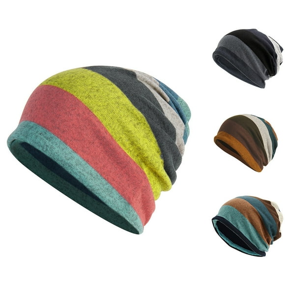 Funie Unisex Striped Slouchy Baggy Beanie Hat Warm Autumn Winter Hip Hop Skull Cap