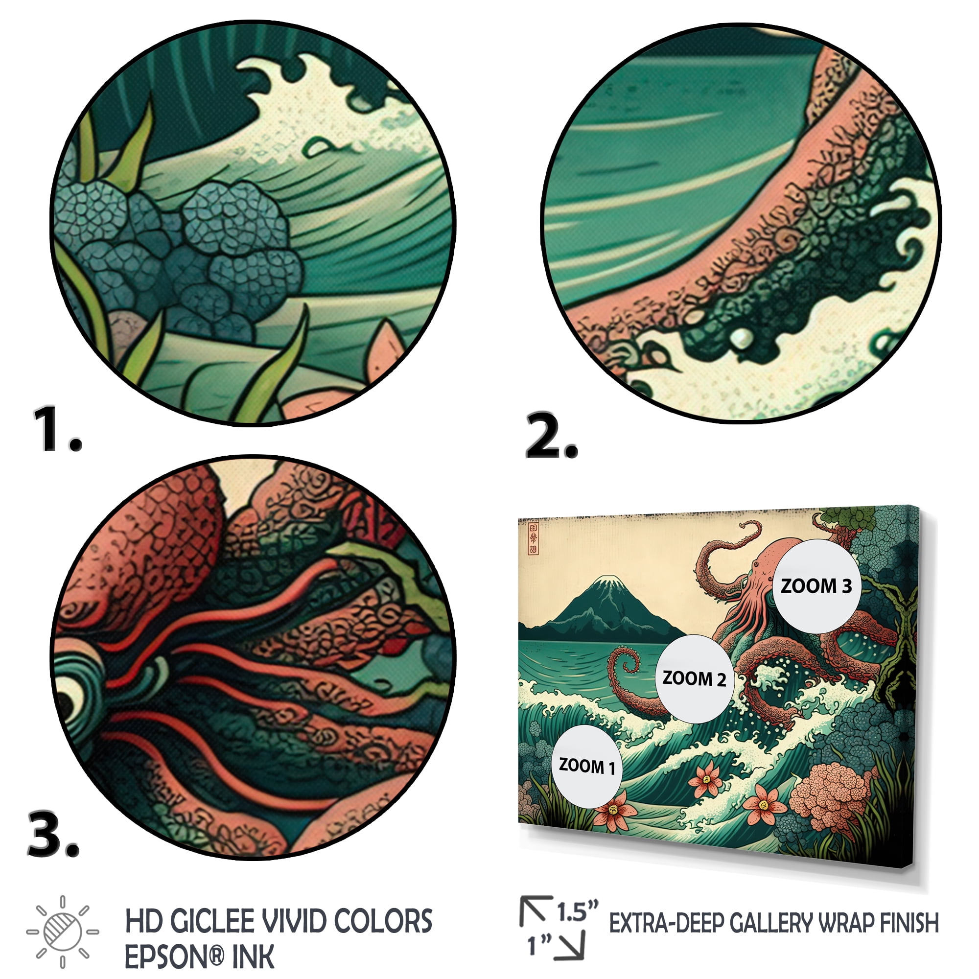 Designart Japanese Landscape With Octopus I Canvas Wall Art