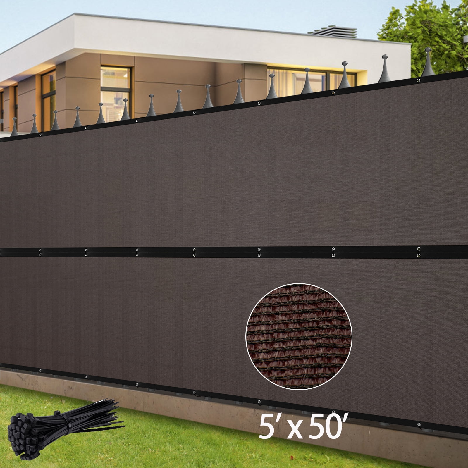 Hengu 5' x 50' Privacy Fence Screen, Brown Windscreen Shade Cloth, Mesh