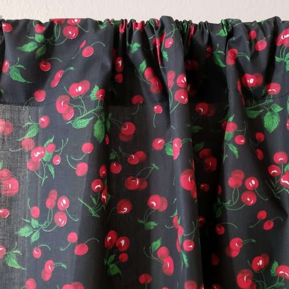 Cotton Window Valance Fruits Print 58 Inch Wide Allover Cherries Black
