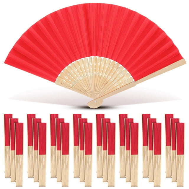 Abanicos plegables Yinkin Bamboo Handheld Craft para bodas, paquete de 24