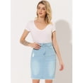 thumbnail image 5 of Falda Vaquera Midi Allegra K Desgastada Cintura Alta Dobladillo Rasgado Azul claro XL, 5 of 5