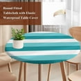thumbnail image 3 of Aqua Teal White Striped Round Tablecloth 45-54 Inch Round Fitted Table Cloth with Elastic Edge, Farmhouse Stripes Waterproof Table Cover Protector for Outdoor Picnic Party Dining, 3 of 6