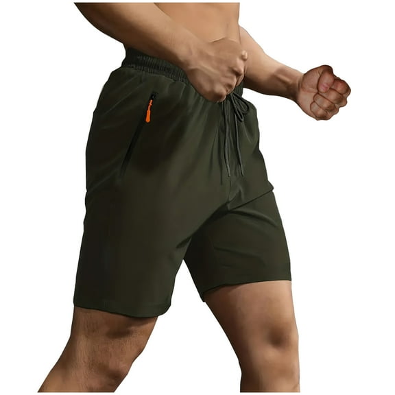 Men's Sport Shorts Zipper Pocket Casual Shorts for Summer Drawstring Waist Solid Color Shorts
