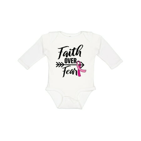 

Inktastic Breast Cancer Awareness Faith over Fear with Pink Ribbon and Arrow Gift Baby Girl Long Sleeve Bodysuit