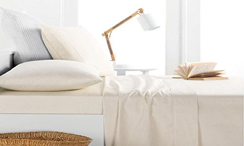 Milan Collection Ensemble de Draps 4 Pcs 100 % Coton 1000 Fils (Très Grand, Ivoire)