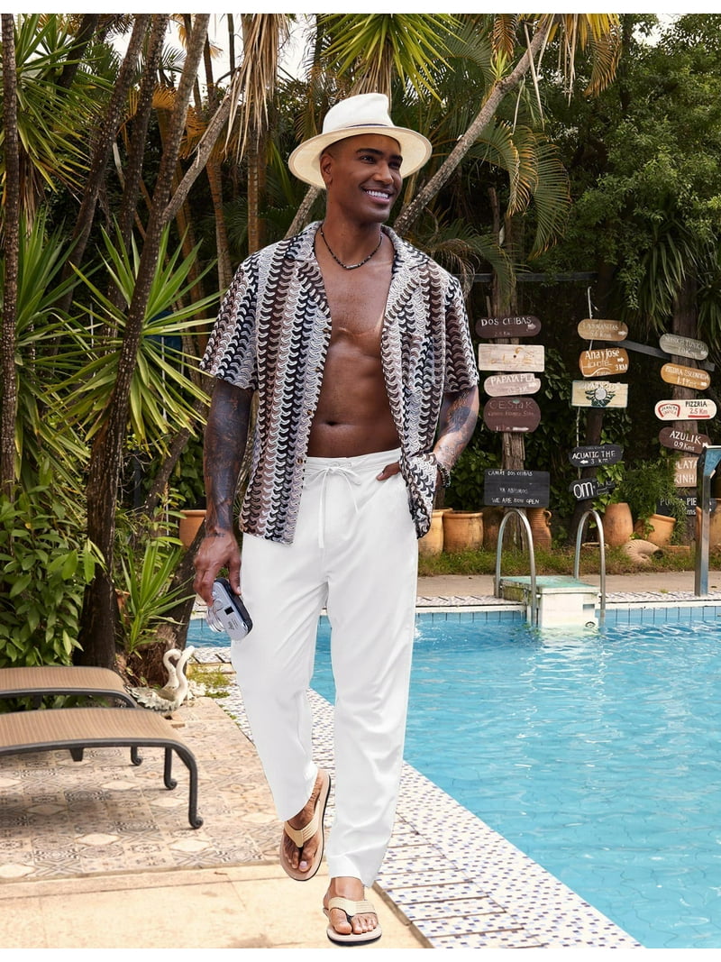 Coofandy, Men's Linen Pants, M, White, 70% Viscose - Walmart.com