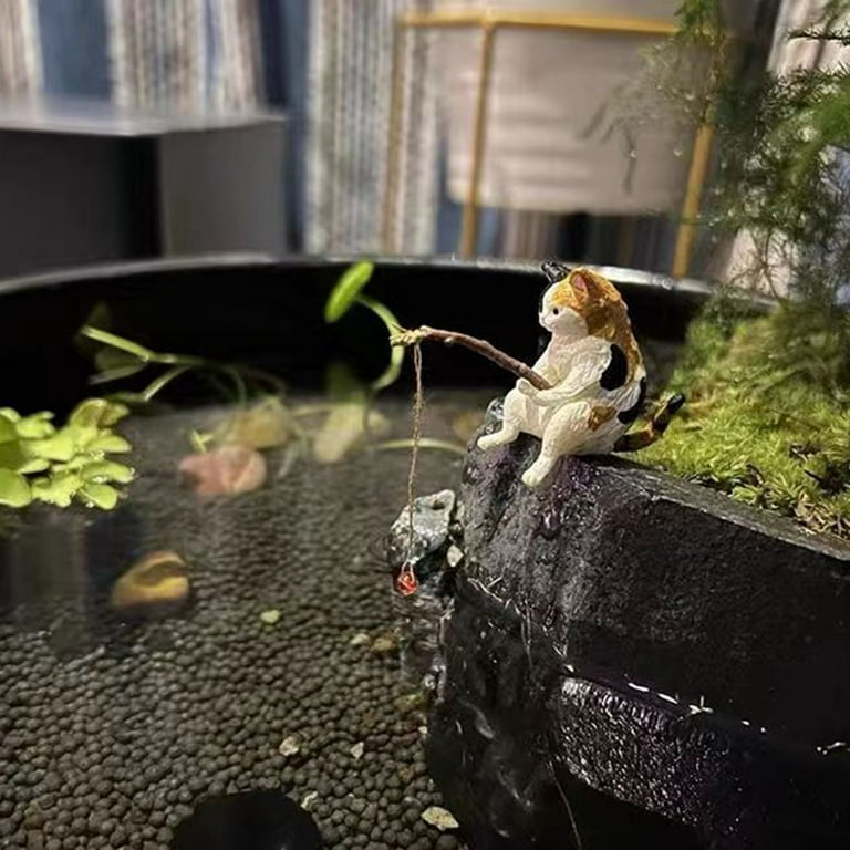 Sulgyt 1PCS Cat Fishing Figurine Cute Animal Model Cat Fishing