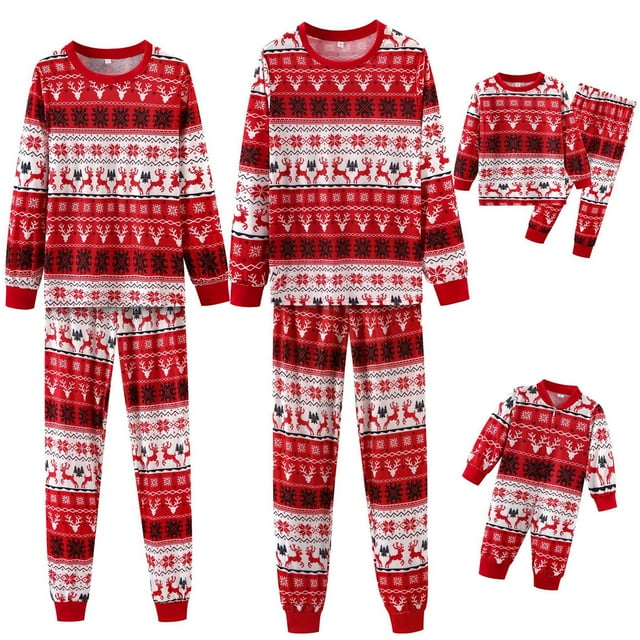 Matching Christmas Pjs for Family Christmas Men Printed Blouse Round-Neck Tops+Pants Family Matching Pajamas Set Christmas Pjs Family Set on Clearance