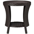 thumbnail image 1 of Table Basse d'Extérieur Ronde en Osier de 18 Pouces, Table d'Appoint de Patio en Rotin PE avec Rangement à 2 Niveaux, Dessus Composite Bois-Plastique, Design Sablier Brun pour Jardin, Balcon et Cour Arrière, 1 of 7