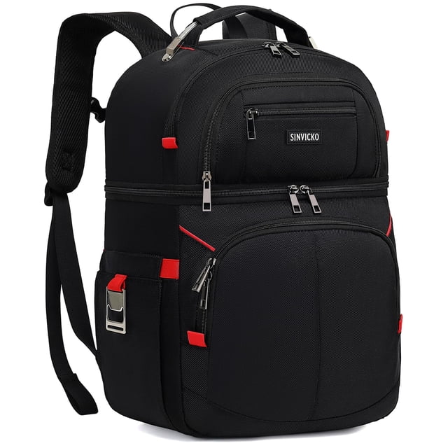 Mochila térmica aislada,Bolsa térmica de doble cubierta a prueba de fugas,Mochila térmica térmica, Mochila para almuerzo para hombres y mujeres, negro y rojo