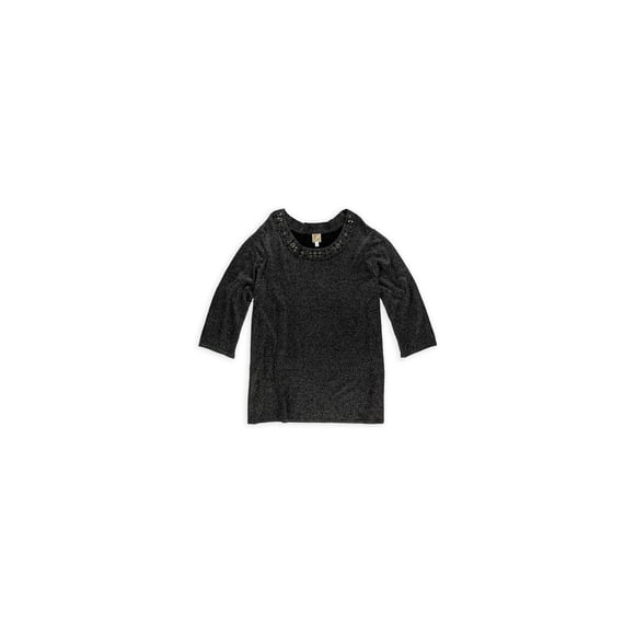 JM Collection Chandail Métallique pour Femmes, Noir, XXX-Grand