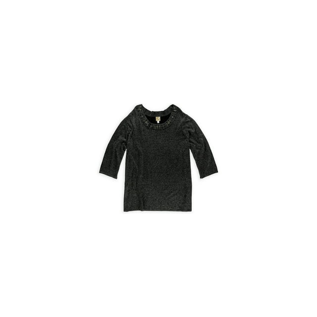JM Collection Chandail Métallique pour Femmes, Noir, XXX-Grand