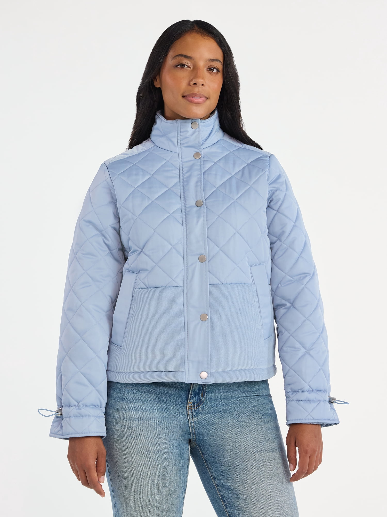 Time and Tru Women's and Women’s Plus Mixed Media Puffer Jacket, Sizes XS-2X