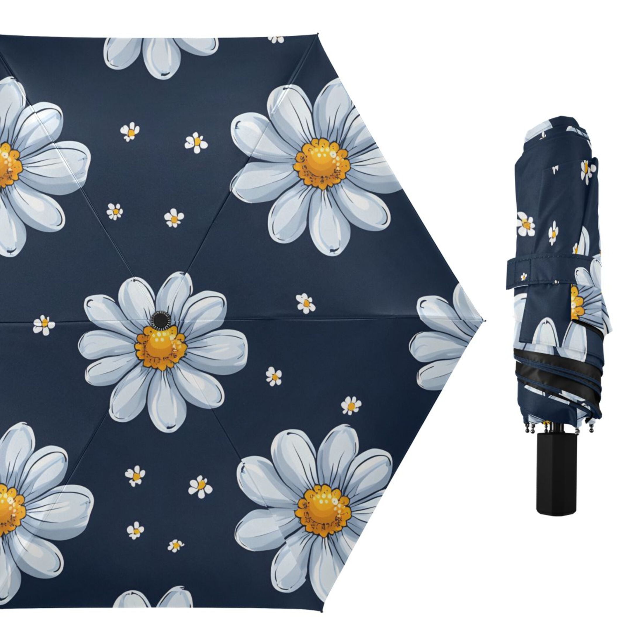 ALAZA Daisy Floral UPF 50+ Compact Folding Umbrella for Rain Travel Umbrella Packable