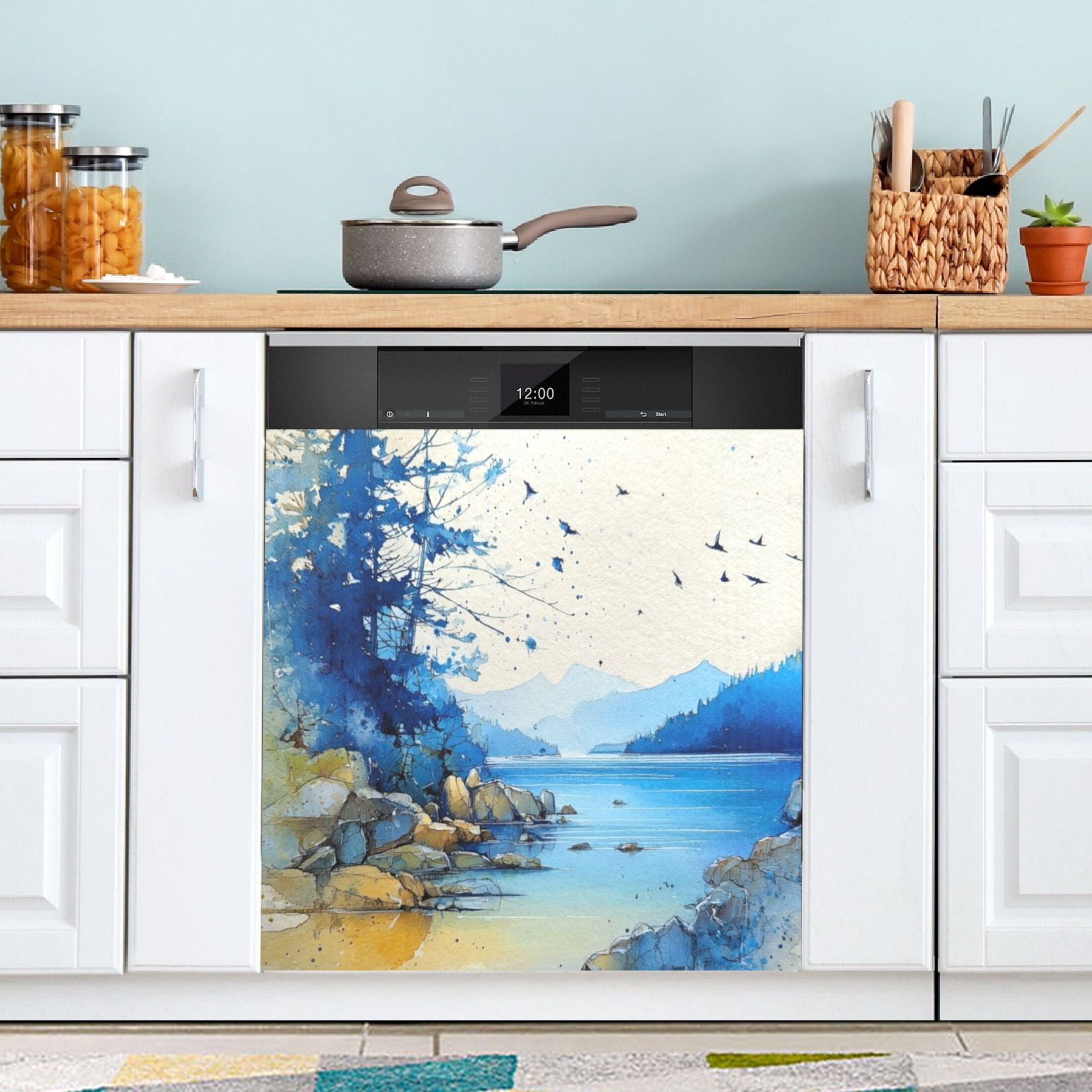 Dishwasher Magnetic Sticker 23x26 Inch Refrigerator Magnetic Sticker Washing Machine Magnetic Sticker Kitchen Panel Magnetic Sticker Home Decor Watercolor Blue Sky