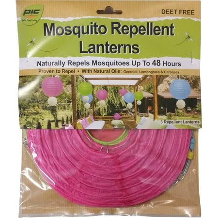 PIC Mosquito Repellent Paper Lanterns with Hanging Medallian, Assorted Colors, 3 Ct