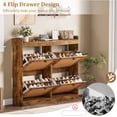 thumbnail image 4 of GloryStar Entryway Shoe Cabinet, Freestanding Wooden Shoe Organizer with 4 Deep Flip Drawers, Rattan Door, and 3-Tier Adjustable Shelves, Hidden Shoe Rack for Hallway Storage, 4 of 7