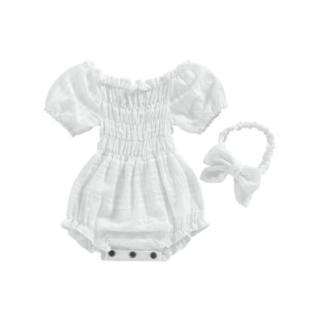 

Musuos 2Pcs Baby Girl Romper Ruched Boho Summer Bodysuit with Headband