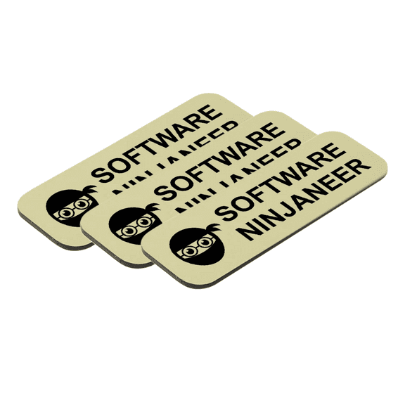 Software Ninjaneer 1 x 3" Name Tag/Badge, Brushed Gold, (3 Pack)