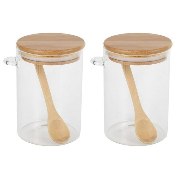 2X Food Storage Glass Jar Clear Sealed Canister Container with Lid and Spoon for Loose Tea Salt Sugar Coffee Bean