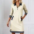 thumbnail image 4 of IWRICH Women's Oversized Sweatshirt Dress Half Zip V Neck Long Sleeve Color Blocking Fall Casual Mini Dresses White XL, 4 of 6