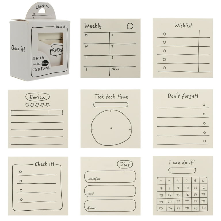 NUOLUX 1 Set/320pcs Lovely Printed Self-Sticky Pads Sticky Memo Distinctive  Note Pads Random Style 