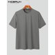 thumbnail image 5 of INCERUN Tops 2024 estilo coreano nuevo diseño de cuello redondo para hombres nicho camiseta casual masculina rayas sólidas camisetas de manga corta S-5XL, 5 of 5