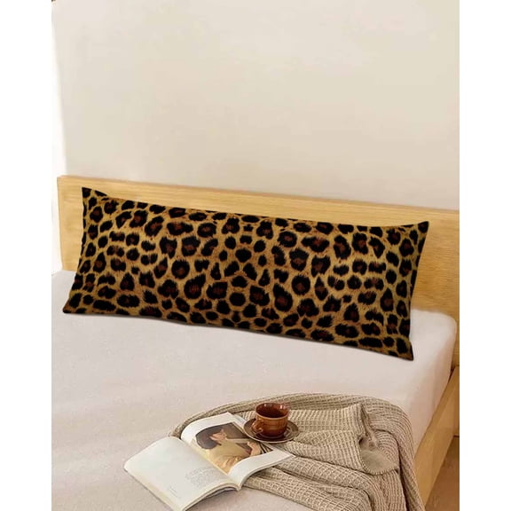 Leopard Long Body Pillow Covers, Brown Vintage Leopard Print Soft Breathable Throw Pillow Cases with Invisible Zipper, Decorative Pillowcase Pillows Protectors for Sofa Bed Couch 20"x60"