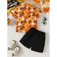 thumbnail image 3 of Raccmtaty Baby Boys Summer Outfits Halloween Pumpkin Ghost Print Short Sleeves T-Shirt and Elastic Shorts Set for 2 Piece Clothes, 3 of 7