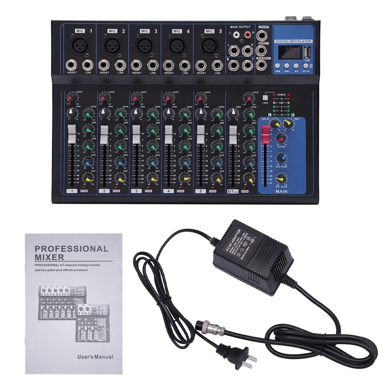 Mixer 7 Channels Studio Audio Mixer DJ Live Sound Mixing Console Bluetooth Mixer
