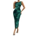 thumbnail image 1 of TSADFHJI Jupes en Velours Côtelé pour Femmes Mini Mode Décontractée Slim Imprimé Sans Manches Fendue Robe Col Haut S Vert Foncé, 1 of 9