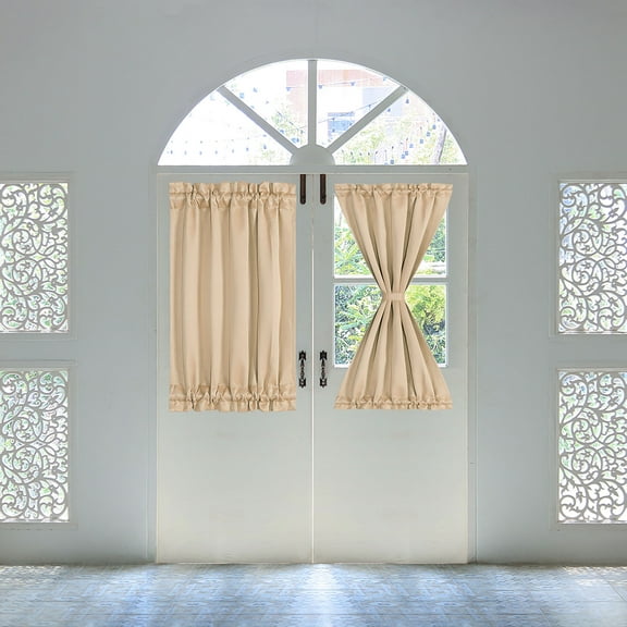 PiccoCasa 2Pcs Blackout Curtains Sliding Rod Pocket Door Panel Darkening Drape, Khaki W25 x L40 Inch