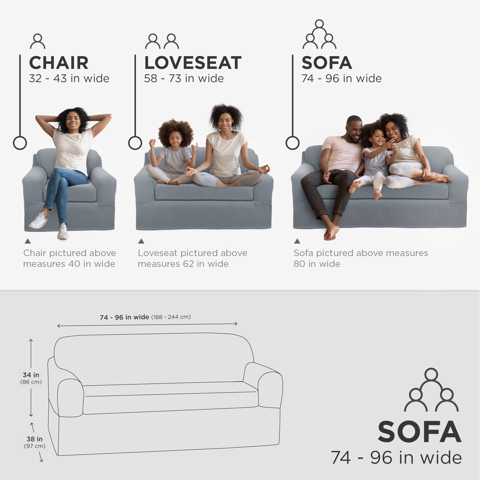 Zenna Home Pixel 2-Piece Stretch Sofa Furniture Slipcover, Steel Blue