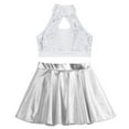 thumbnail image 3 of YONGHS Sparkle Dance Outfit for Girl Ballet Jazz Hip Hop Dance Crop Top with Pleated Skirt Set White 12, 3 of 5