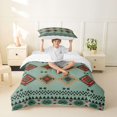 thumbnail image 2 of jejeloiu Natural Tribal Twin Duvet Cover,Organic Print Twin Bedding For Boys,Green Turquoise,Reversible,2 Pieces,1 Duvet Cover and 1 Pillowcase, 2 of 6