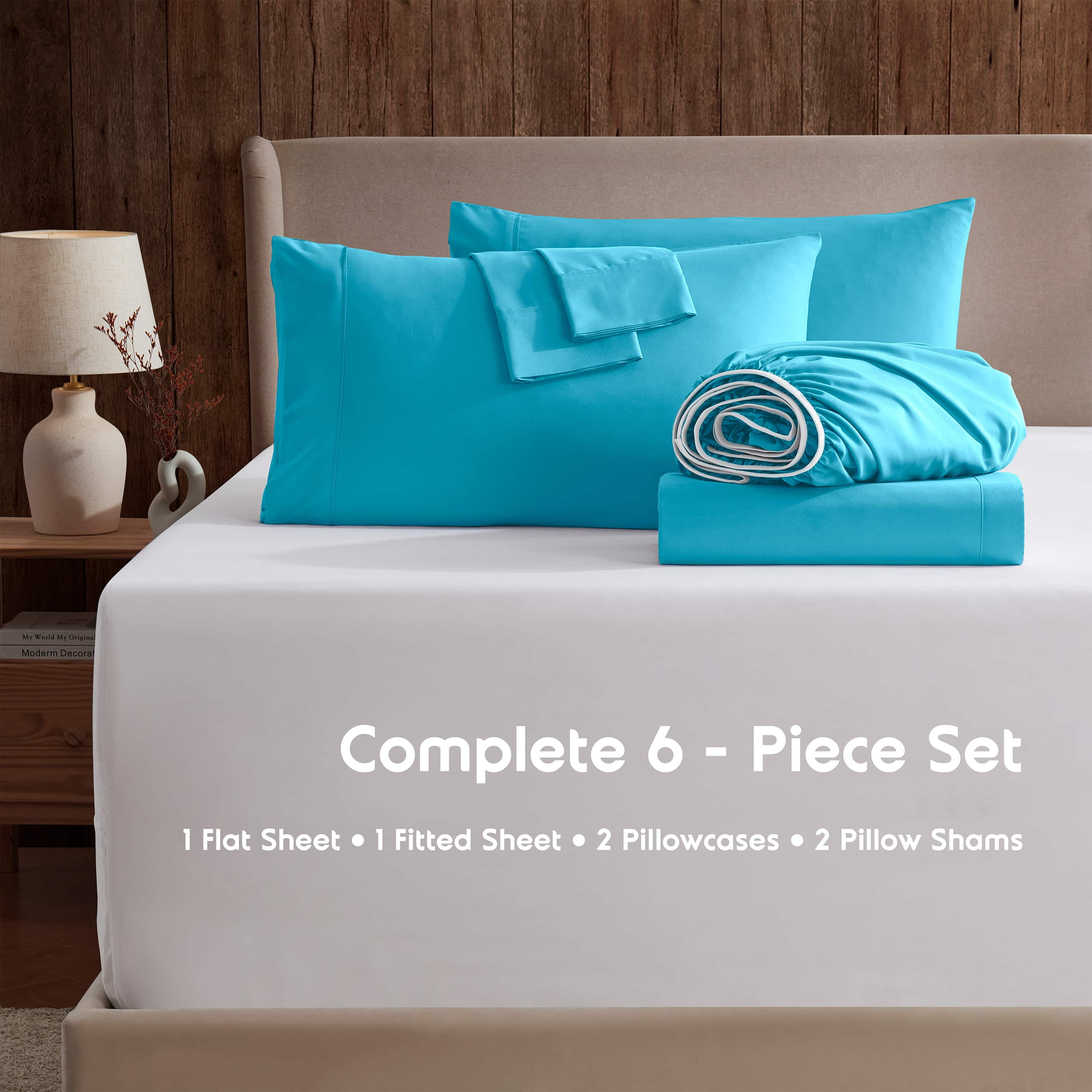 LammaLoe Extra Deep Pocket Full Size Sheets set, Fits 18"-24" Mattress, 6 Piece Soft Microfiber Bed Sheet Sets, Beach Blue