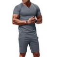 thumbnail image 2 of Men's 2 Piece Outfits Short Sleeve T-shirt Tracksuit Summer Tee Shirt and Shorts Set 2 Sets Casual Sports Suit, 2 of 8