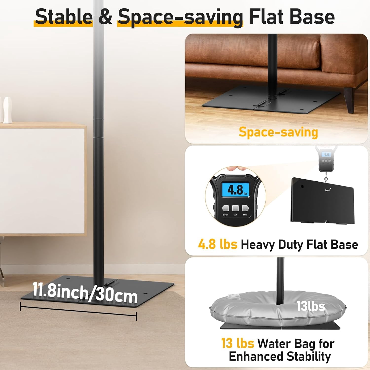 EMART Outdoor Projector Screen with Heavy Flat Base, 120in Portable Movie Screen Stand Indoor 16:9 4K HD for Backyard, Party