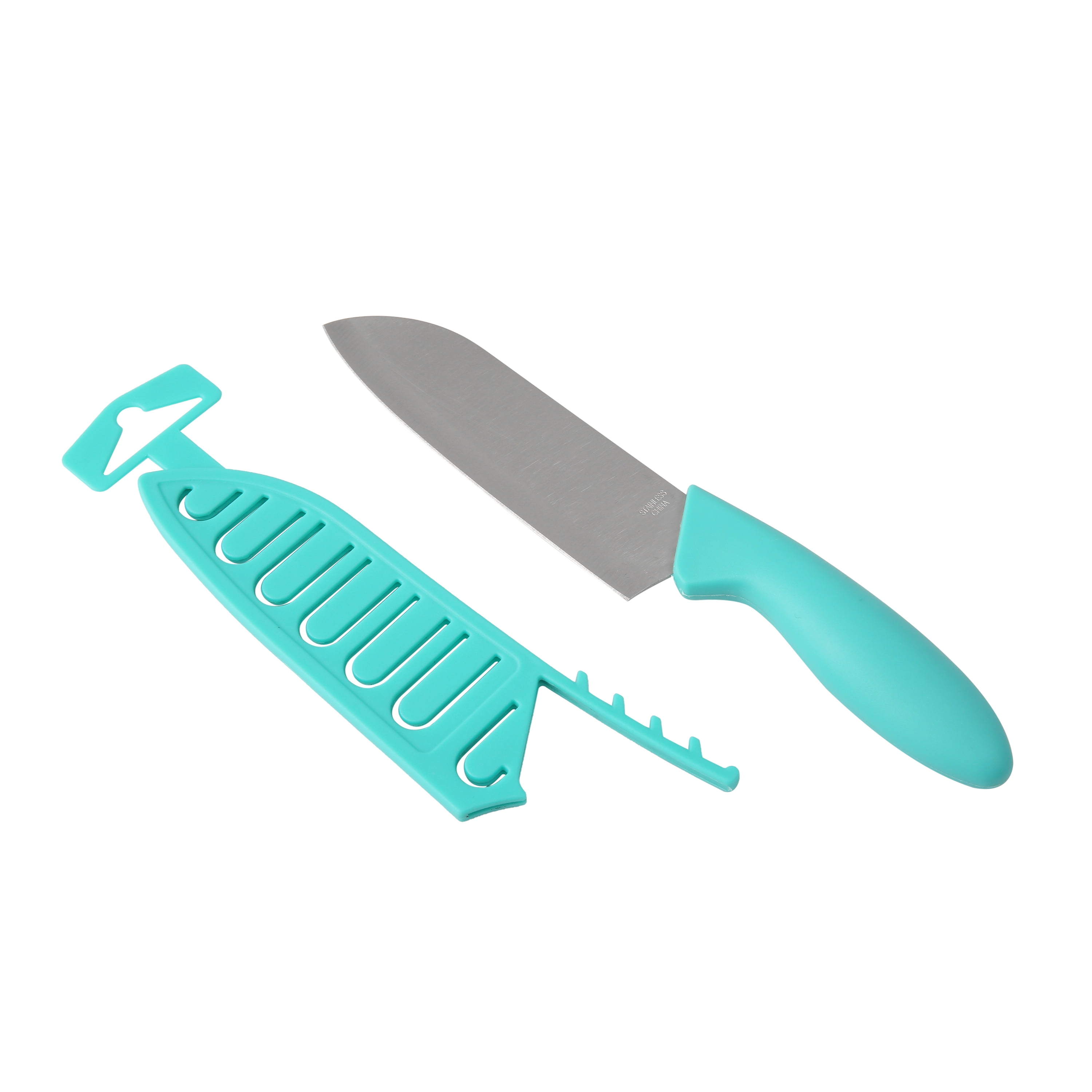 Mainstays 5' Stainless Steel Santoku Kitchen Knife Blue with Sheath
