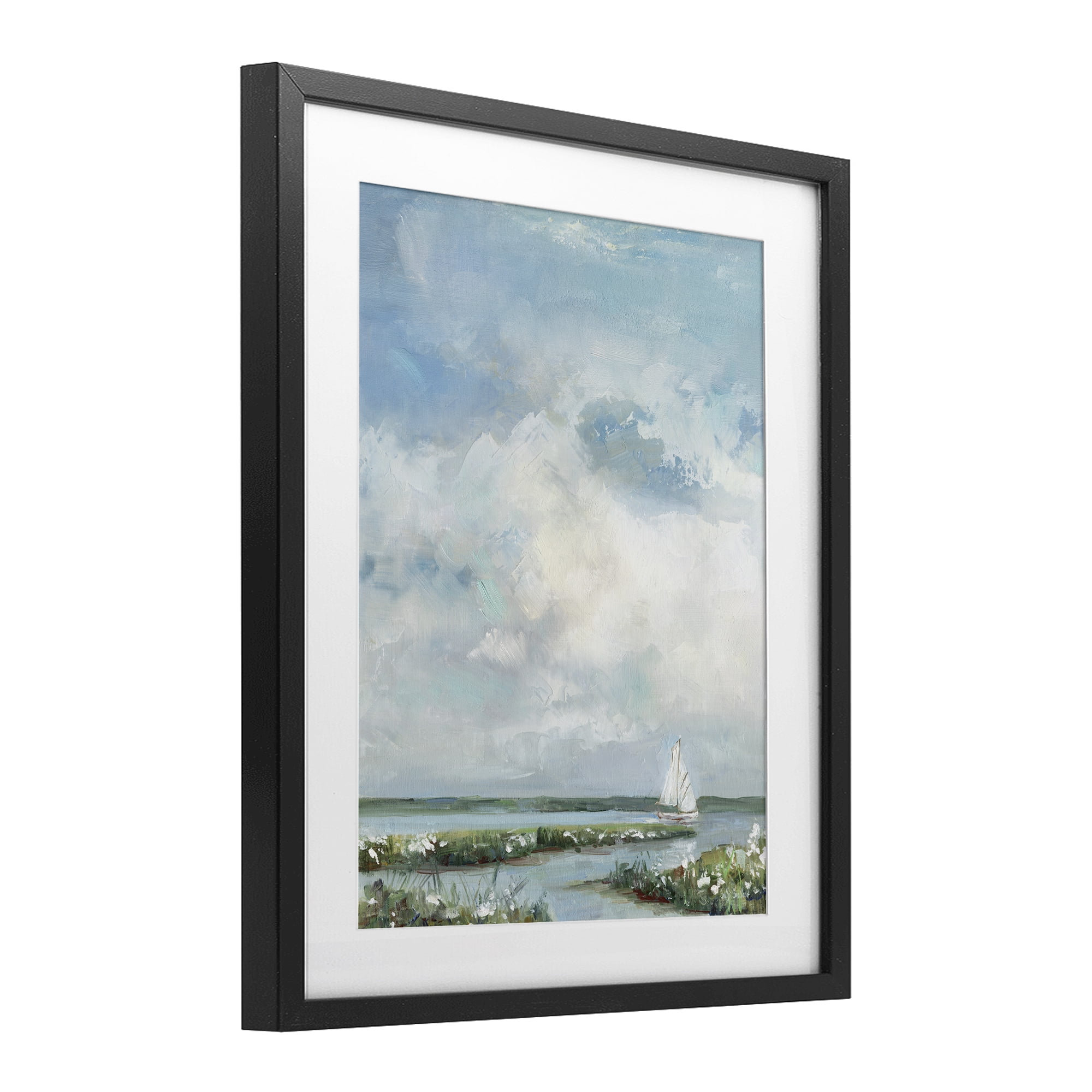 Stupell Industries Sailboat On Summer Marsh Black Framed Print Under Glass, design by Sally Swatland