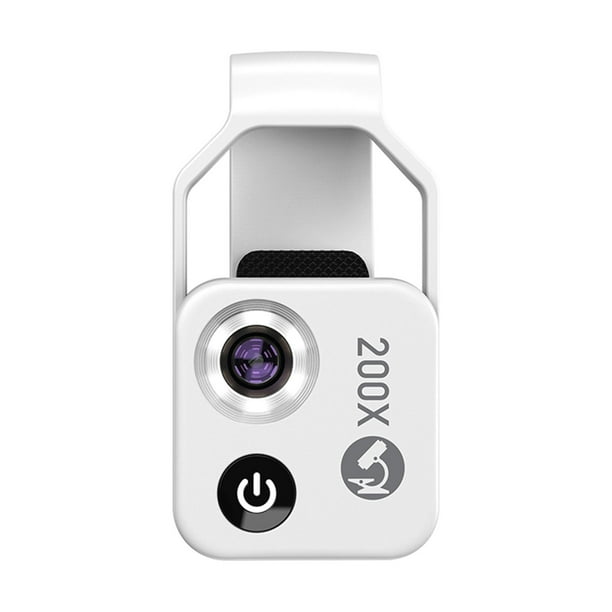 Lente de microscopio 200x con luz LED y filtro CPL, mini lente macro con zoom HD y clip. CPL blanco