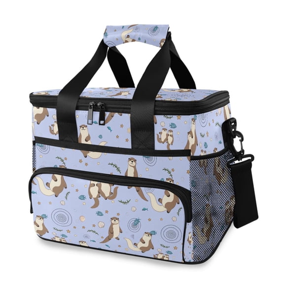 FORMRS Insulated Cooler Bag 24 Cans Capacity Soft Leakproof Lunch Box with Side Pockets, Cartoon Otters Pattern