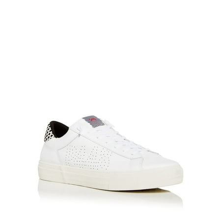 

P448 Mens White Pull Tab At Heel Perforated Cushioned Logo Round Toe Lace-Up Leather Sneakers Shoes 42