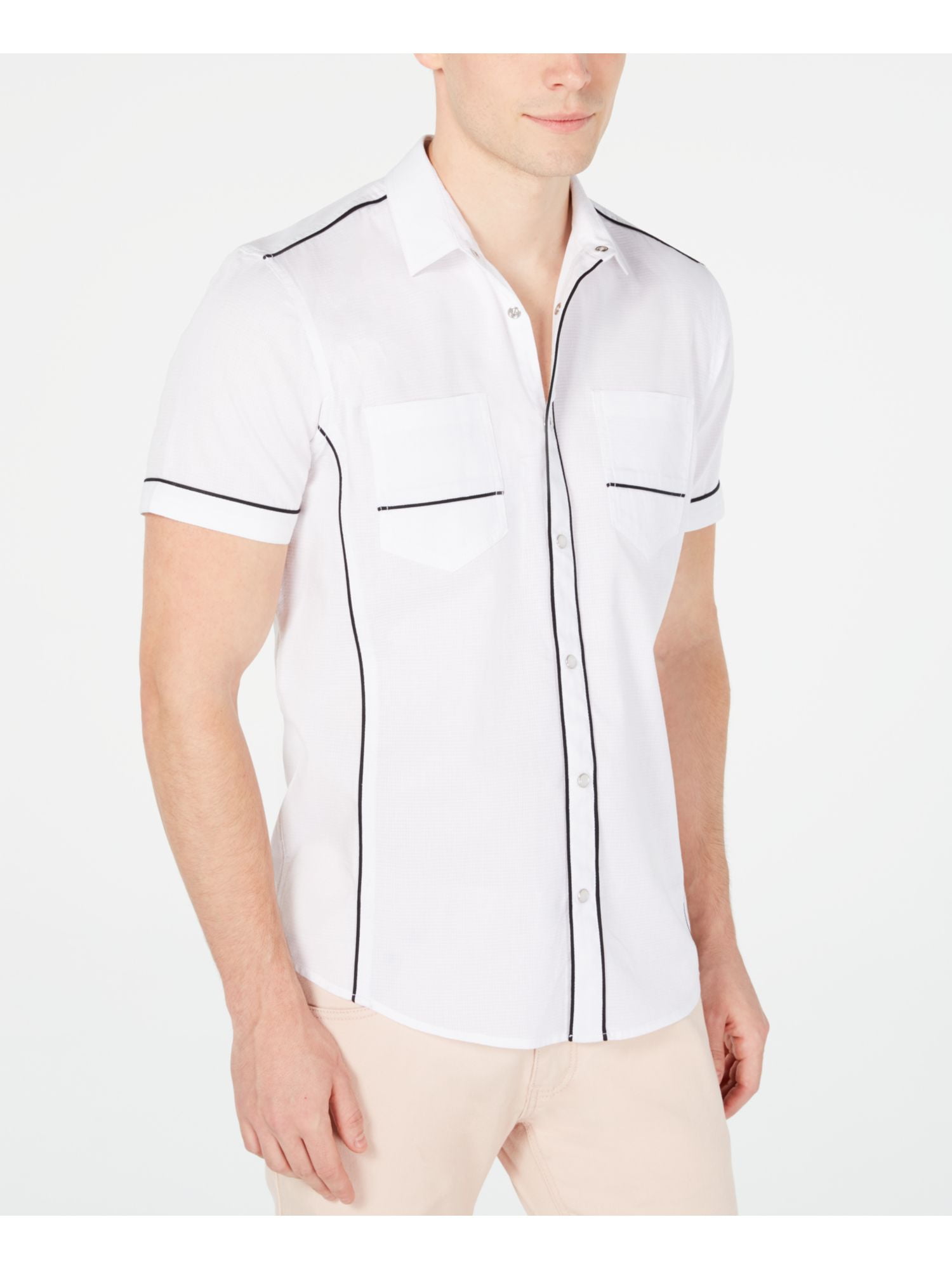 INC Mens White Short Sleeve Collared 