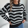thumbnail image 6 of DDAPJ pyju Womens Striped Sweaters Crochet Knit Long Sleeve Cropped Tops Soft Knit Pullover Sweater Black M, 6 of 9