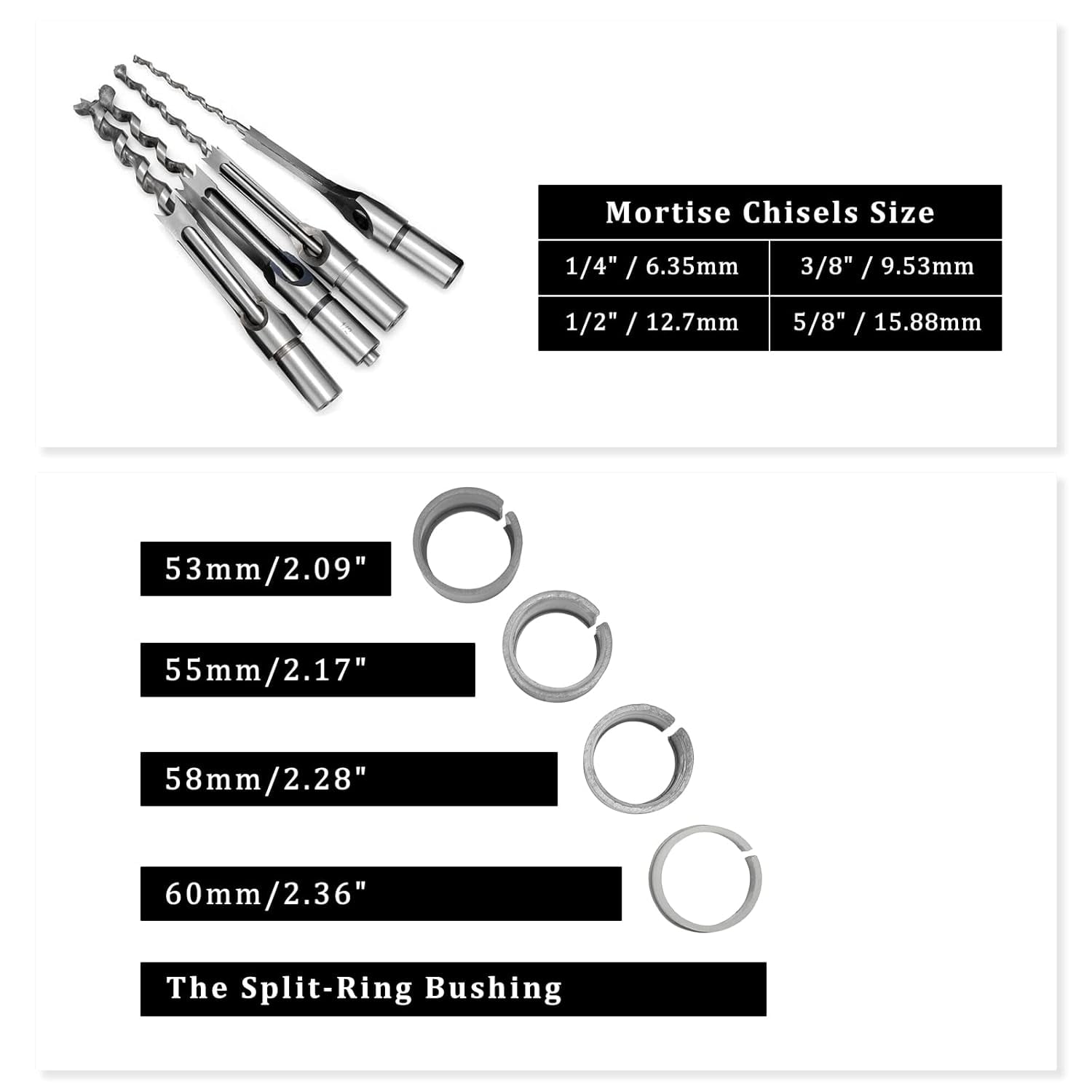 YUEWO Mortising Attachment for Drill Press, Bench Drill Locator Set, Square Hole Hollow Chisel Mortiser Drill Bit for Woodworking, Mortise and Tenon Joint Tools 2.56"